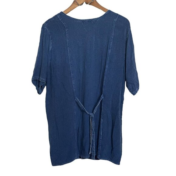 Flying High Women's Blue Tie Back Embroidered Button Up Lagenlook Blouse Medium - Picture 5 of 5